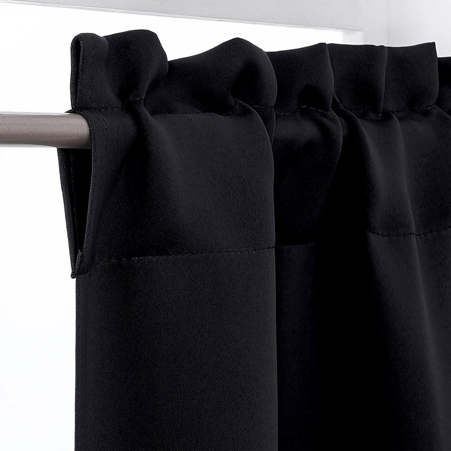 Black Valances for Windows, Small Blackout Curtains for Kitchen Bedroom Living Room, Rod Pocket Privacy Modern Solid Short Window Treatment Valance Bathroom Panels, 60" Wx14 L,1 Piece