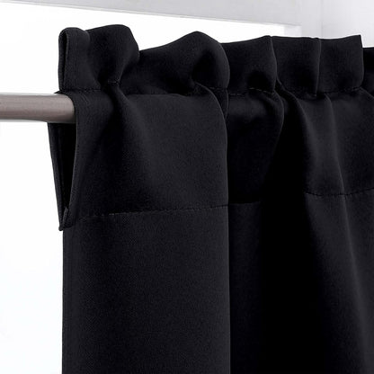 Black Kitchen Curtains 36 Inch Length, Short Blackout Small Thermal Insulated Curtains Tier over Sink Rod Pocket Half Window for Bathroom Bedroom Camper RV Bunk, 2 Panels, Each 30" Wx36 L