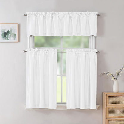 Uptown White Valance Curtains 14 Inch Length, Faux Silk Light Filtering Slub Fabric Rod Pocket Small Window Valance for Farmhouse Bedroom Basement Bathroom, 60Wx14L Inch