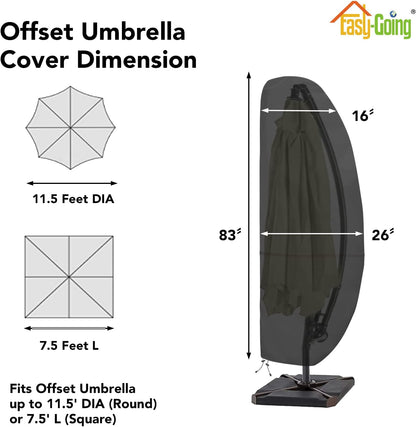Patio Umbrella Cover Outdoor Offset Umbrella Cover Waterproof Cantilever Parasol Cover for 7.5Ft to 11.5Ft Banana Frame Umbrella, Black