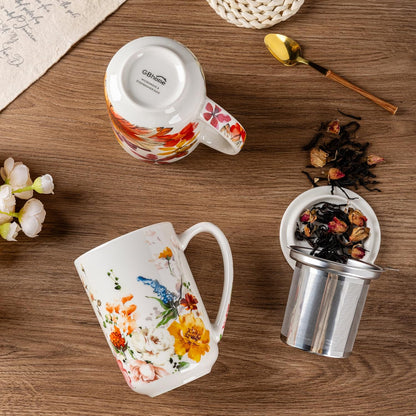 Ceramic Tea Mug with Infuser and Lid, 18 Ounce Capacity, Microwave and Dishwasher Safe, Ideal for Loose Leaf Tea Enthusiasts