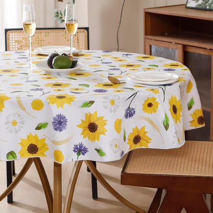 Round Vinyl Tablecloth with Flannel Backing Waterproof Oil-Proof PVC Table Cloth Stain-Resistant Wipeable Table Cover for round Table(48" Round)