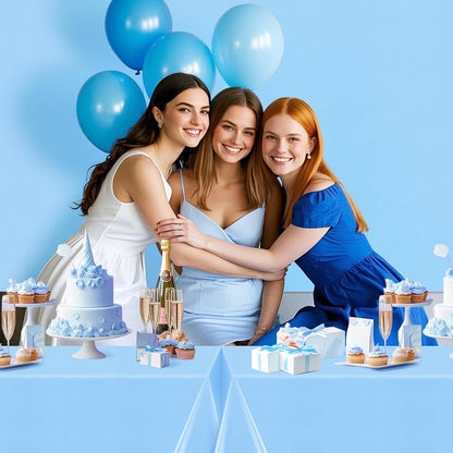 Light Blue Rectangle Tablecloth Set - 4 Pieces, 54"x72", Waterproof and Spillproof Disposable Plastic Covers for Dining, Buffets, Picnics, and Outdoor Events
