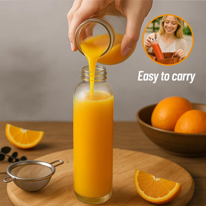 Clear Glass Bottles with Lids 18 Oz, Reusable Glass Water Bottles with Stainless Steel Cap for Juicing, Refrigerator,100% Leak Proof, BPA Free, Set of 3