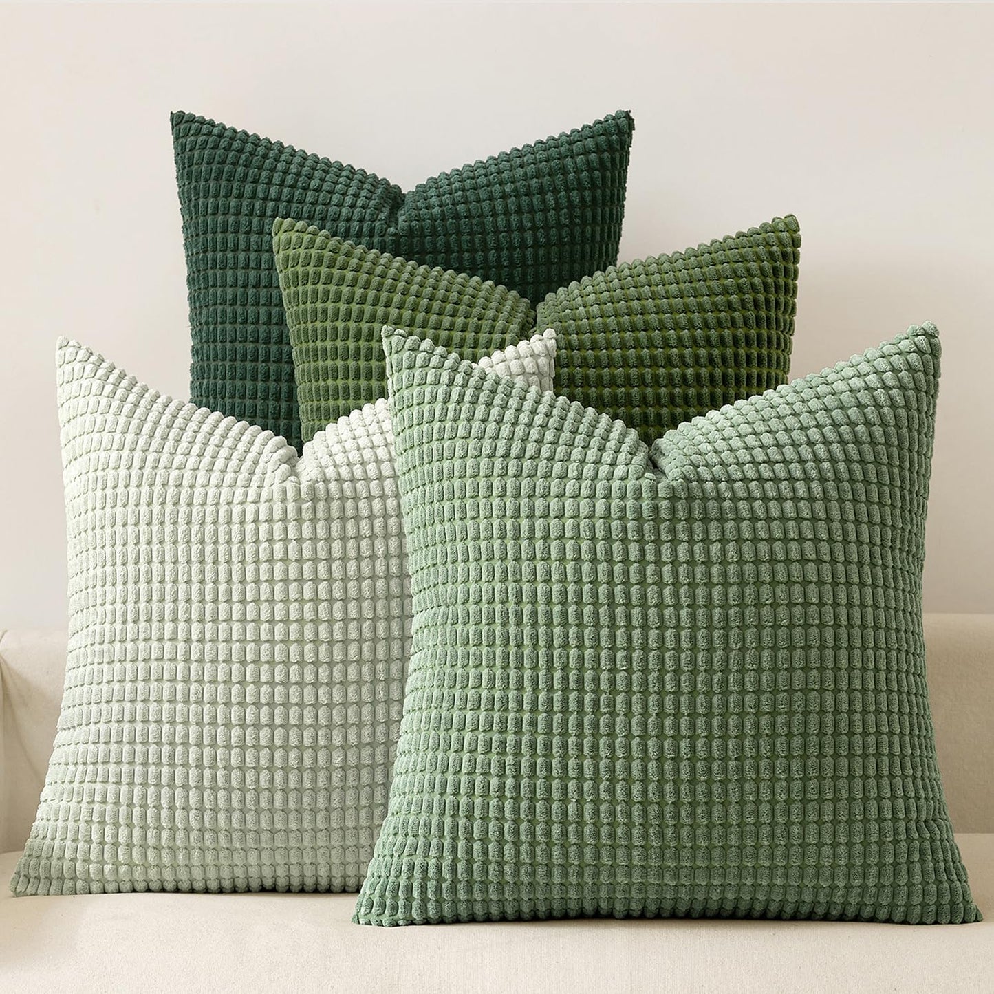 Sage Green Corduroy Pillow Covers 18x18 Inch Set of 4 - Boho Farmhouse Modern Nordic Decor for Couch, Bed, and Living Room