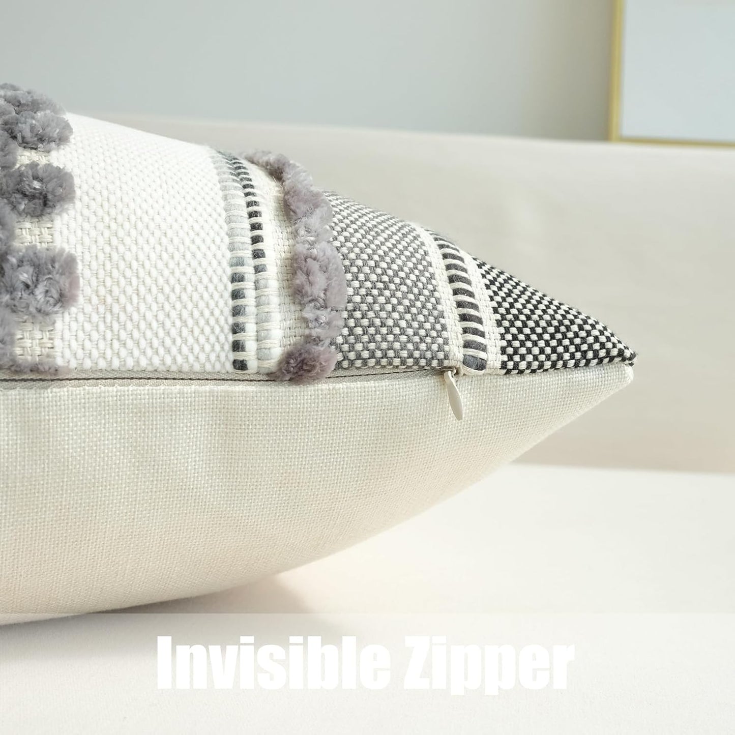 Pack of 2 Boho Throw Pillow Covers Accent Striped Pillowcovers Farmhouse Decorative Cushion Case Home Decor 18 X 18 Inch Grey