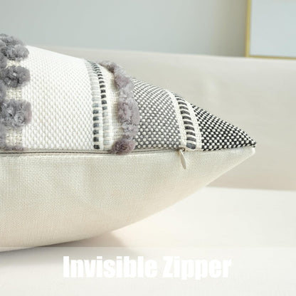 Pack of 2 Boho Throw Pillow Covers Accent Striped Pillowcovers Farmhouse Decorative Cushion Case Home Decor 18 X 18 Inch Grey