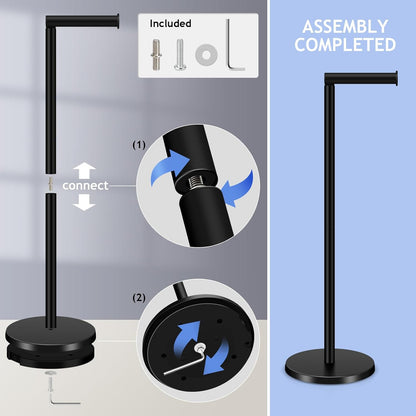Toilet Paper Holder Stand, Bathroom Toilet Paper Roll Holder Stainless Steel Free Standing, Storage for 4 Rolls of Paper, Matte Black