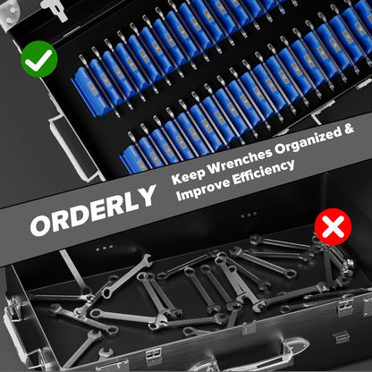 40PCS Modular Wrench Organizer Wrench Holder - Wrench Tool Organizers for Tool Drawer Storage, Wrench Storage Set with Metric & SAE Label, Wrench Rack Tool Gift for Professional Mechanics Men, Blue