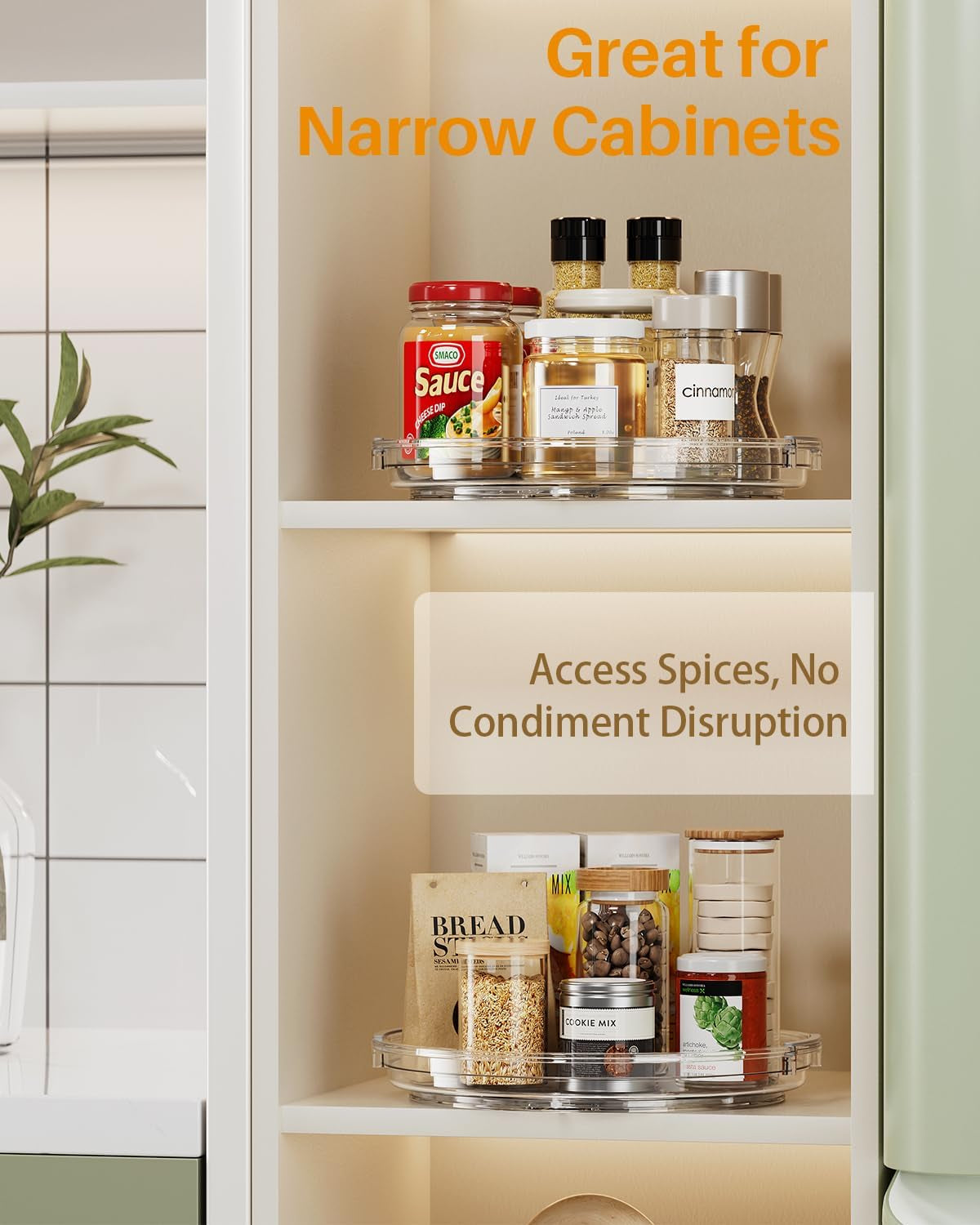 2 Pack Lazy Susan Organizer 9.25 Inch Lazy Susan Turntable for Cabinet, Rotating Spice Organization for Cabinet, Kitchen, Table Top, Countertop, Pantry Fridge Organizers and Storage, Clear