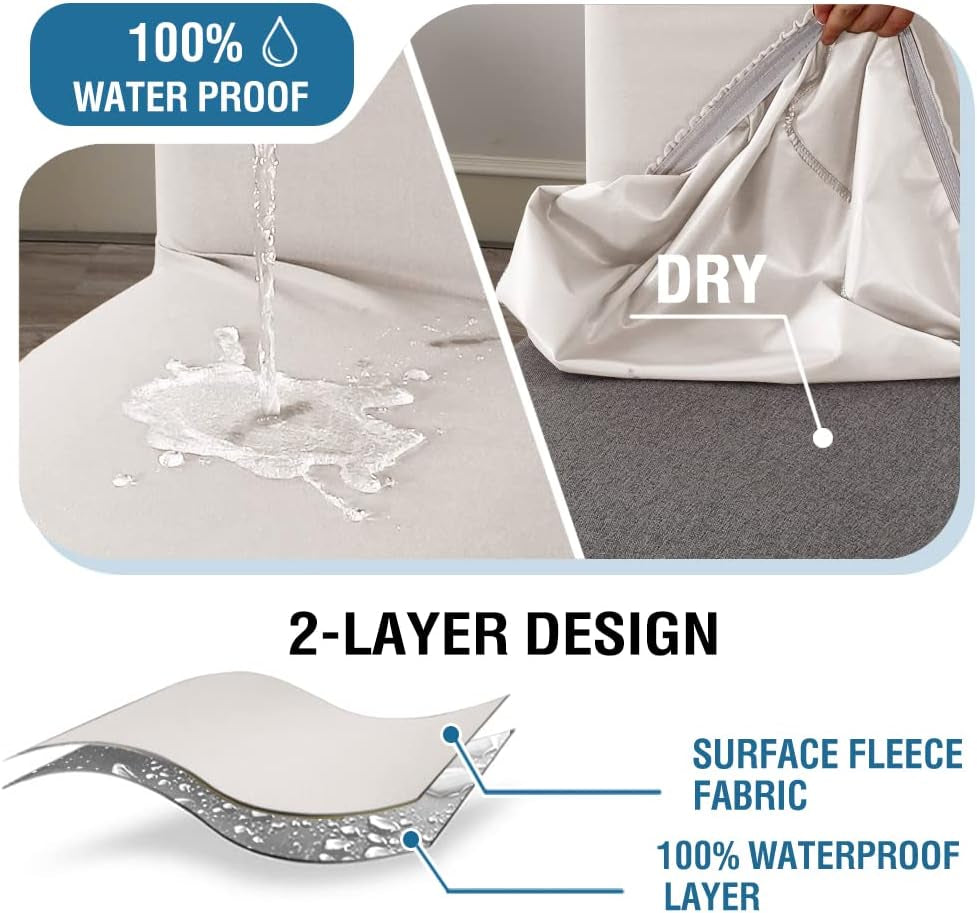 100% Waterproof Bar Stool Cover Stretch Counter Stool Pub Chair Slipcover for Dining Room Removable Soft Thick Solid Fleece Fabric Bar Stool Slipcovers Set of 2, Ivory