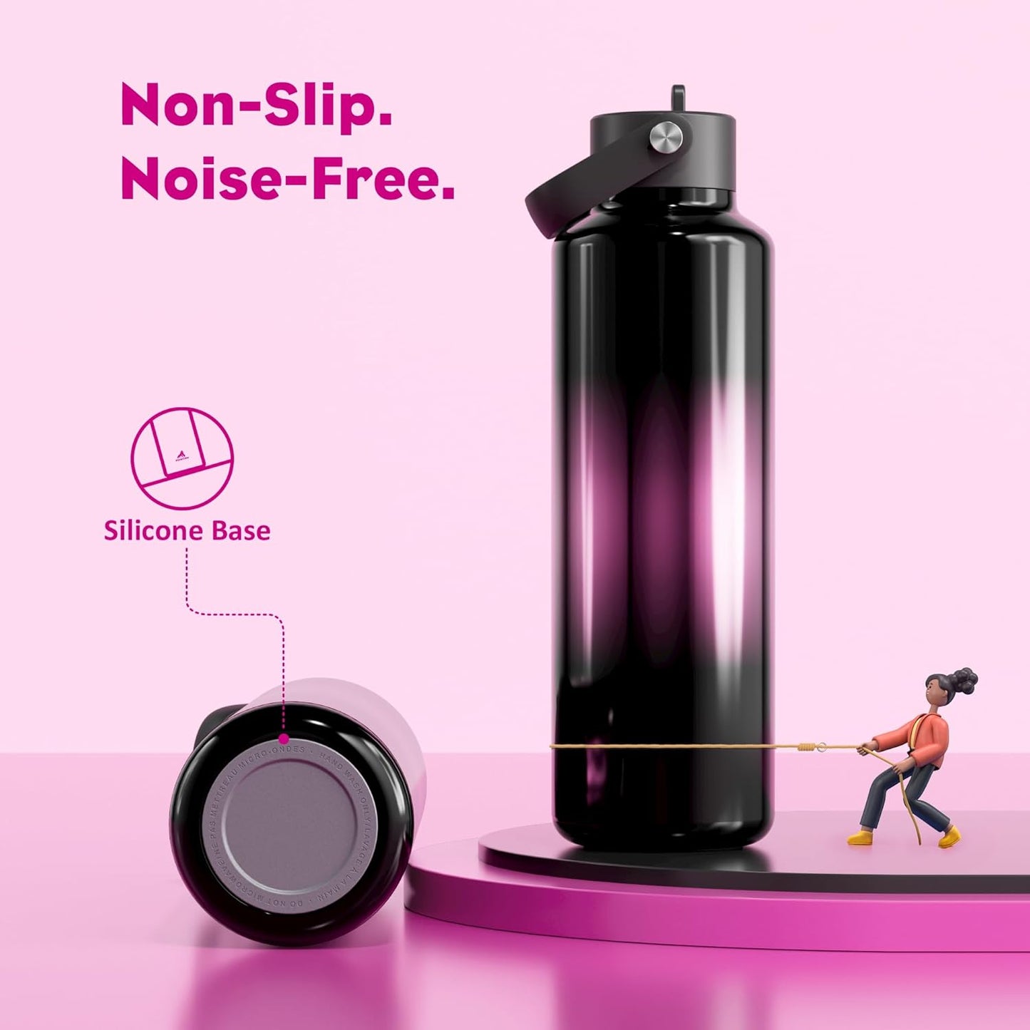 24 Oz Water Bottle with Straw for Travel: Cold for 24 Hrs, Hot for 10 Hrs, Lightweight, Flex Cap, Double Walled Vacuum Insulated Thermos for Traveler, Runner, Adventure, Fitness, Trekking (Neon Night)