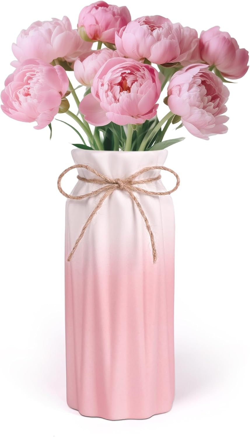 Gradient Pink Ceramic Bow Vase, Flower Vases Minimalism Style for Modern Home Decor, Decorative Vase for Living Room, Coffee Table, Office, Bookshelf and Farmhouse Table