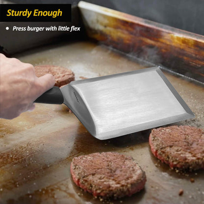 Stainless Steel Spatula Set with Full Tang Silicone Handle & Beveled Edges - Long Wide for Cast Iron Griddle BBQ Flat Top Grill, Pancake, Smash Burgers