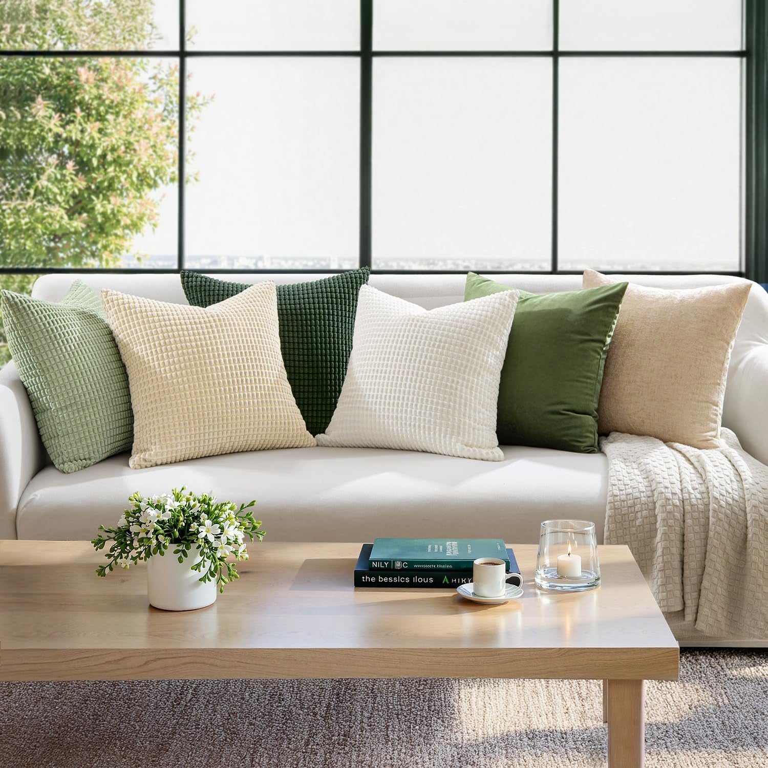 Pack of 2 Pillow Covers 18X18 Inch Granules Soft Corduroy Christmas Decorative Throw Pillow Covers for Couch Cushion Sofa Bedroom Living Room, Dark Green