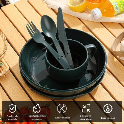 Comprehensive Camping Mess Kit with Bowl, Plate, Cup, Cutlery, and Carry Bag - Essential Outdoor Dining Accessories for Travel, Camping, and Picnics, Conveniently Portable and Storable