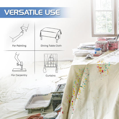 Drop Cloth for Painting (9X12 Ft, 1 Pack) Washable and Reusable Canvas Fabric for Furniture & Floor Protection Highly Absorbent Paint Cover - Duck Dropcloth for Outdoor and Indoor Use
