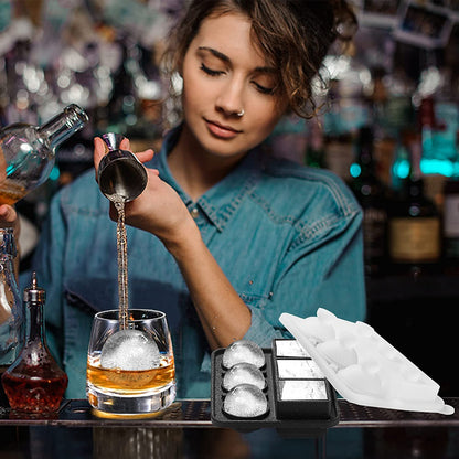 Ice Cube Molds Tray, Large Silicone Whiskey Ice Mold,2-In-1 round Sphere Ice Ball Maker & Square Ice Trays for Cocktails, Bourbon, Whiskey Gifts for Men from Daughter Wife Son Kids… Black