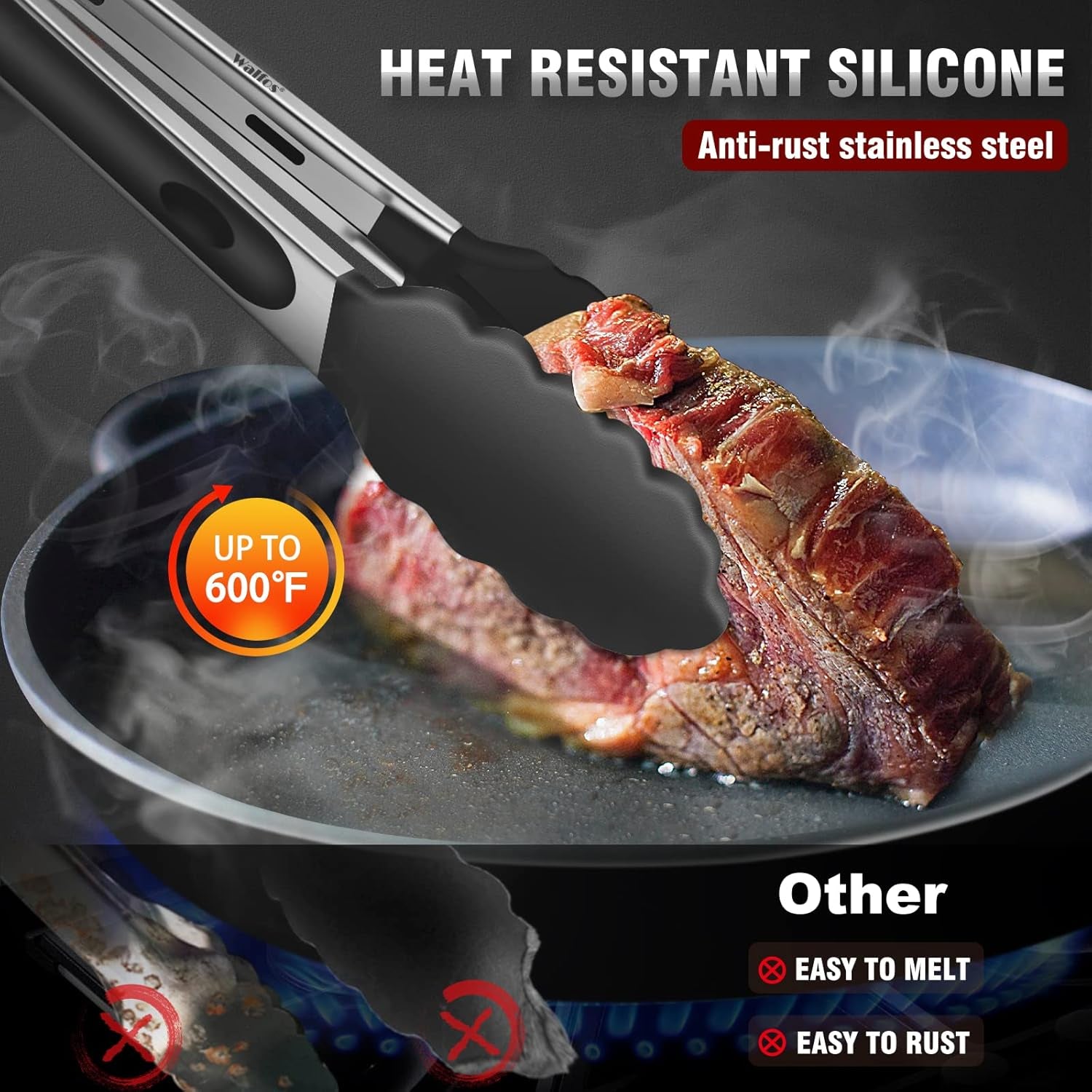 Small Silicone Tongs for Cooking- 7 Inch Mini Kitchen Tongs with Silicone Tips, Great for Cooking, Turning, Serving, Food Tongs Set of 3