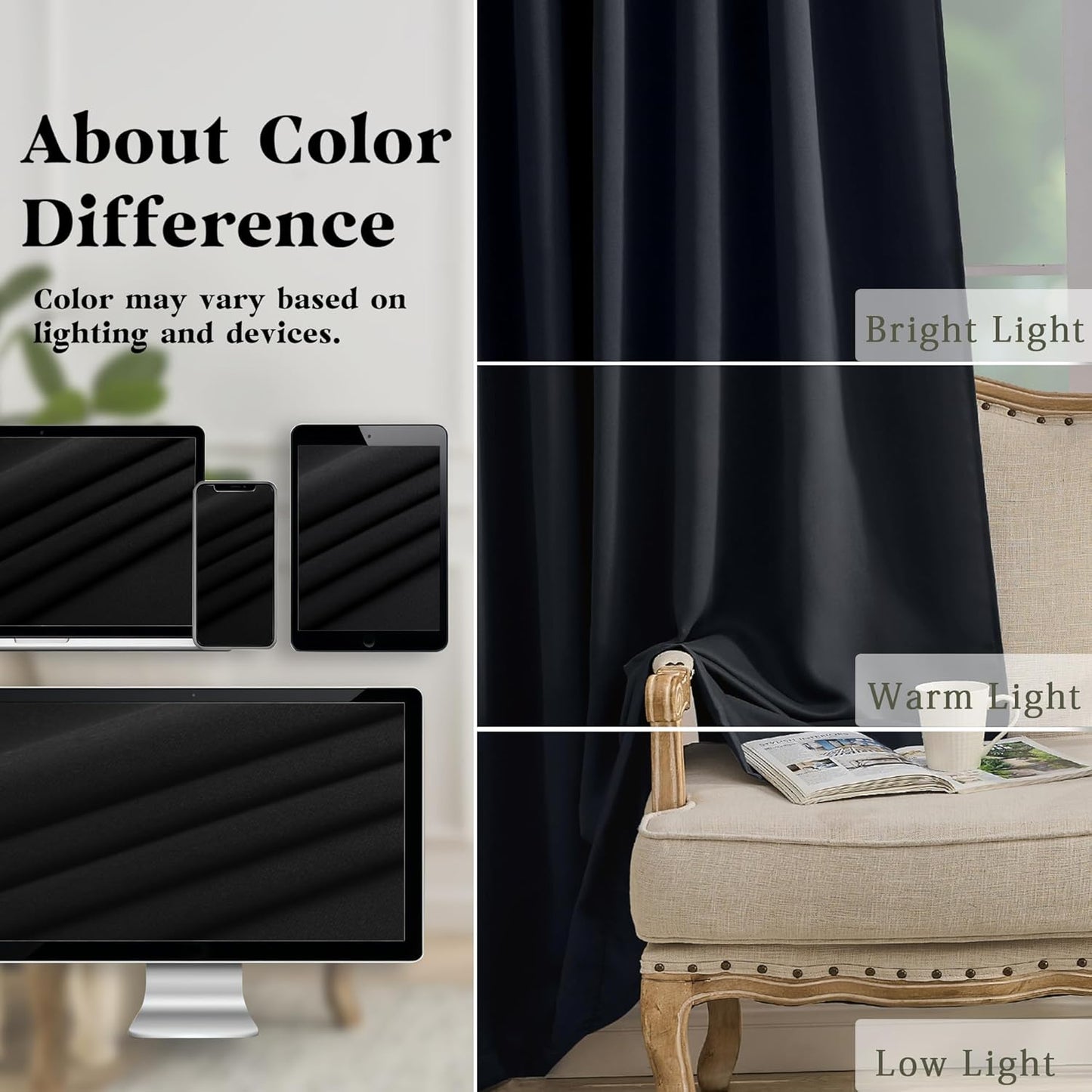 Black Short Black Out Pinch Pleated Curtains for Bedroom 54 Inches Long 2 Panels, Solid Curtains Thermal Insulated Energy Saving Window Treatment Curtains with Hooks, 42" W X 54" L