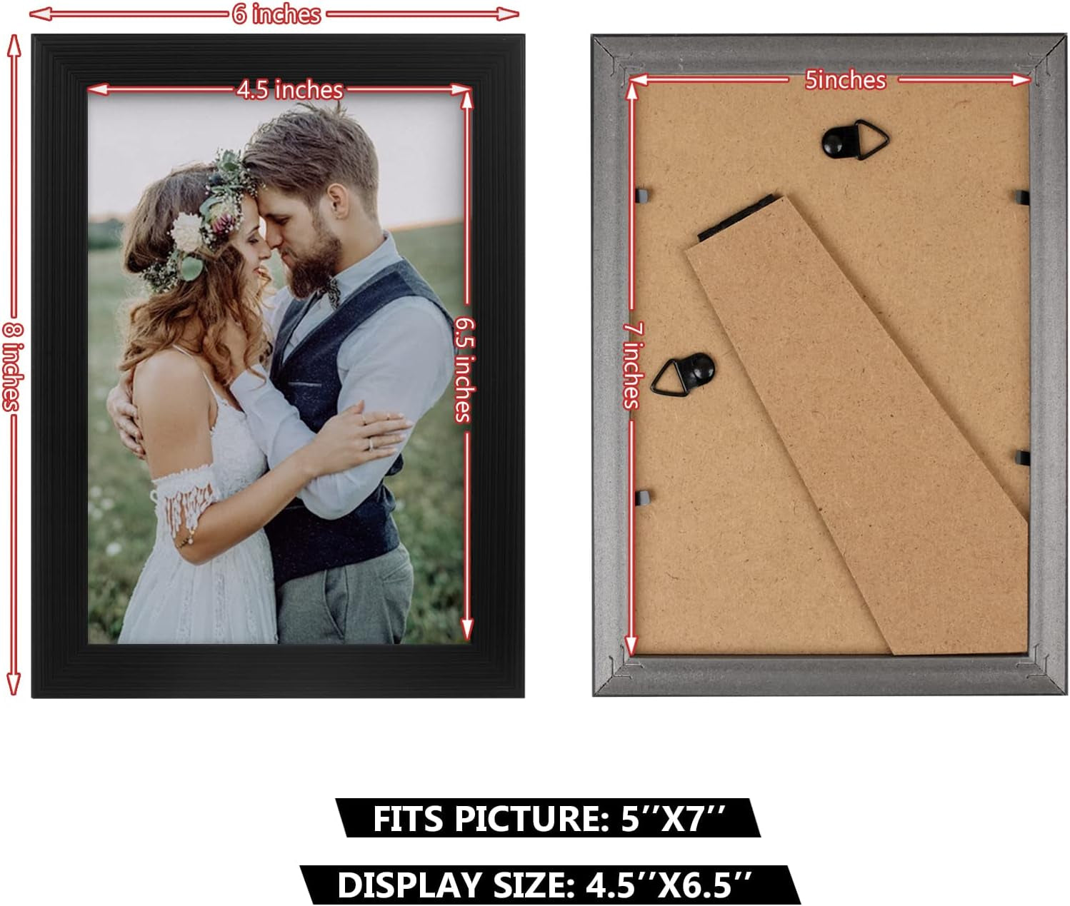2 Pack 5X7 Picture Frame, Black for Wall and Tabletop Display, Resistant Plastic with Clear Plexiglass for Vertical or Horizontal Display