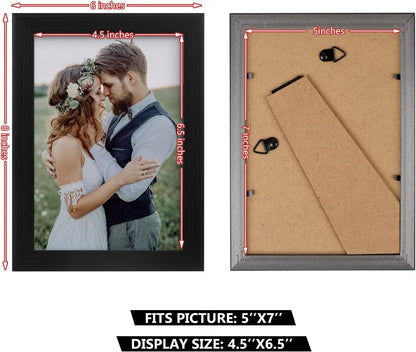 2 Pack 5X7 Picture Frame, Black for Wall and Tabletop Display, Resistant Plastic with Clear Plexiglass for Vertical or Horizontal Display