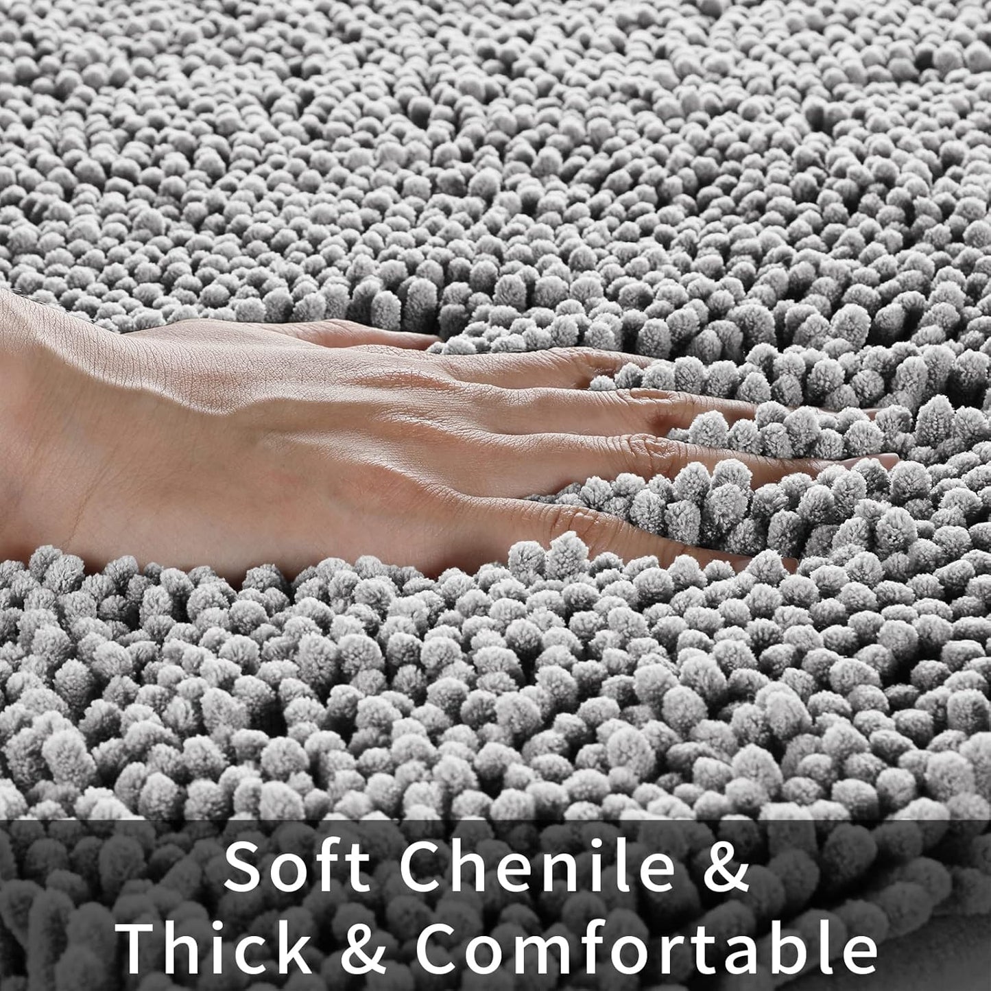 Luxury Shaggy Toilet Bath Mat U-Shaped Contour Rugs for Bathroom, 24.4 X 20.4 Inches, Soft and Comfortable, Maximum Absorbent, Dry Quickly, Non-Slip, Machine-Washable,Grey