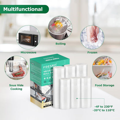 Vacuum Sealer Bags Food Rolls 6 Packs - 8" X 20' & 11" X 20', Commercial Grade Seal a Meal Bags for Storage Food and Sous Vide, BPA Free, Customized Size for Vacuum Sealer