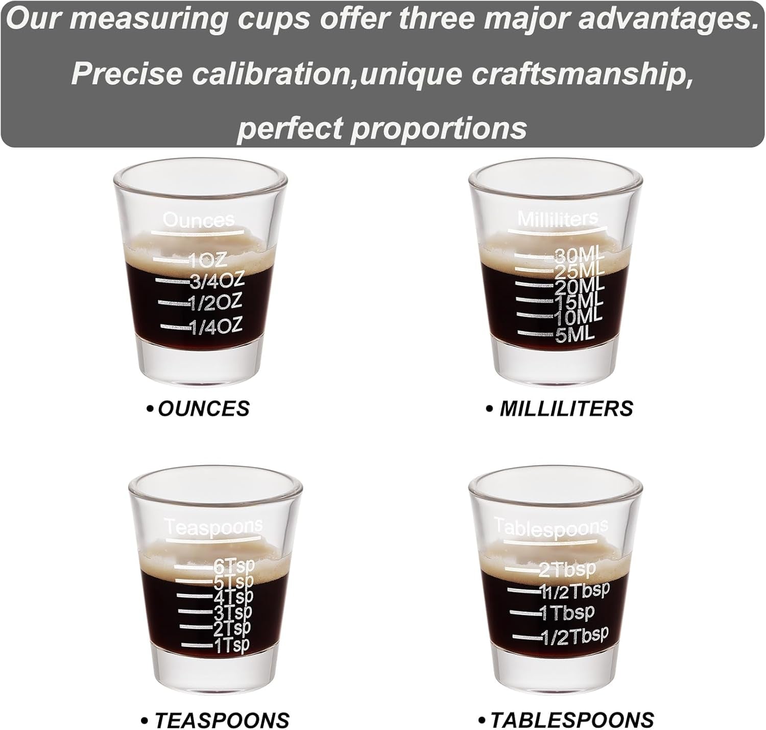 Ackers Shot Glasses Etching Scale Measuring Cup 2PACK Espresso Shot Glasses Liquid Heavy Glass 26-Incremental Measurement 1 OZ, 2 TBS, 6 TSP, 30 ML Kitchen Tools