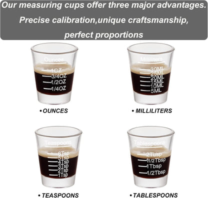 Ackers Shot Glasses Etching Scale Measuring Cup 2PACK Espresso Shot Glasses Liquid Heavy Glass 26-Incremental Measurement 1 OZ, 2 TBS, 6 TSP, 30 ML Kitchen Tools