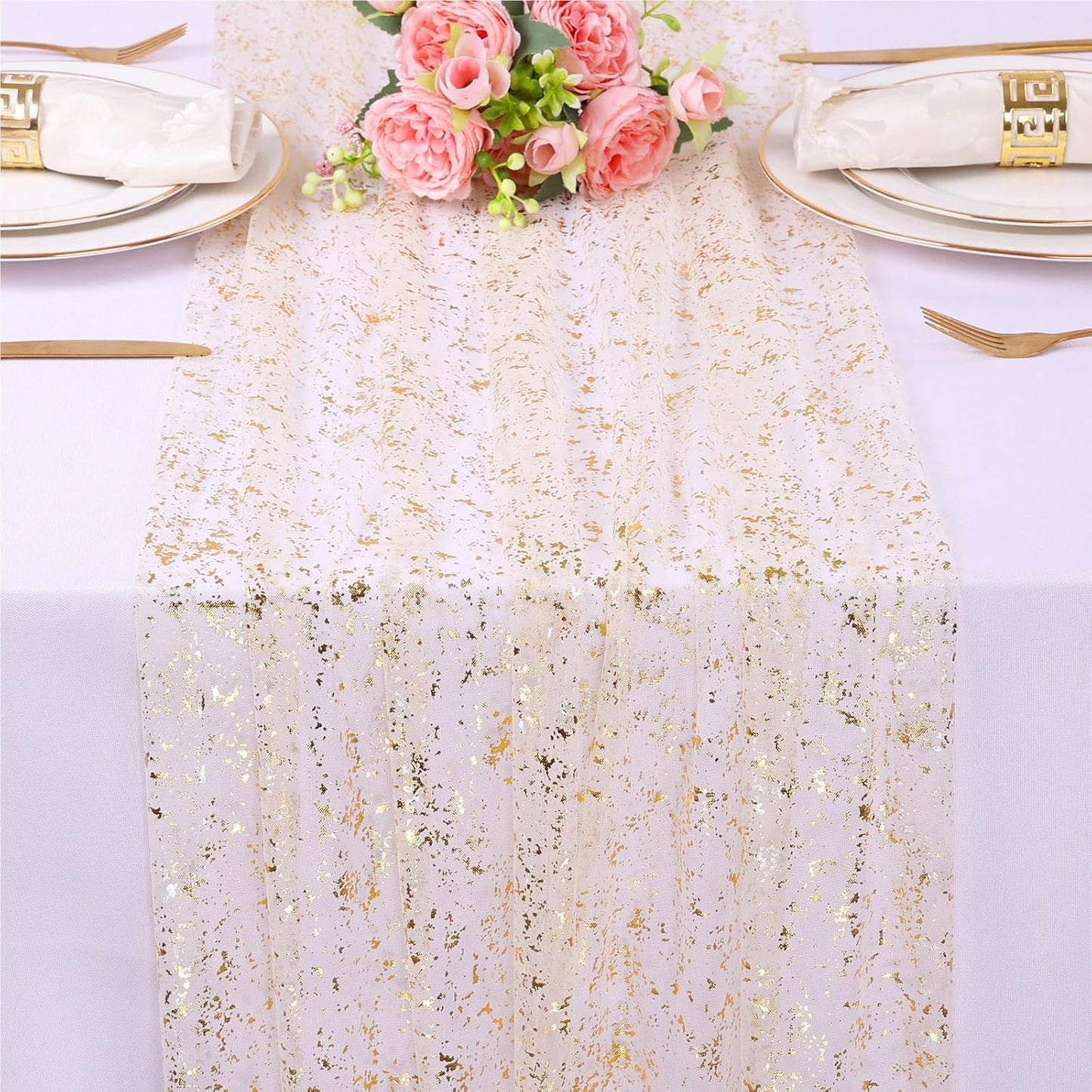 10 Ft Gold Table Runner 120 Inches Lightweight Reusable Cheesecloth Table Runner Suitable for Festivals Weddings Parties Sequin Table Runners or Daily Home Gold Party Decorations.