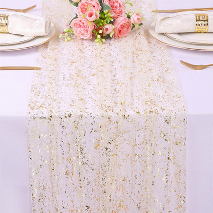 10 Ft Gold Table Runner 120 Inches Lightweight Reusable Cheesecloth Table Runner Suitable for Festivals Weddings Parties Sequin Table Runners or Daily Home Gold Party Decorations.