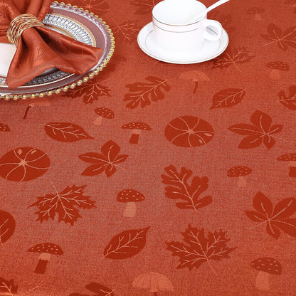 Rectangle Thanksgiving Tablecloth, Waterproof Jacquard Fall Table Cloth, Damask Cloth Table Cover for Harvest Decor (60" X 84", Rust Leaves Pattern)