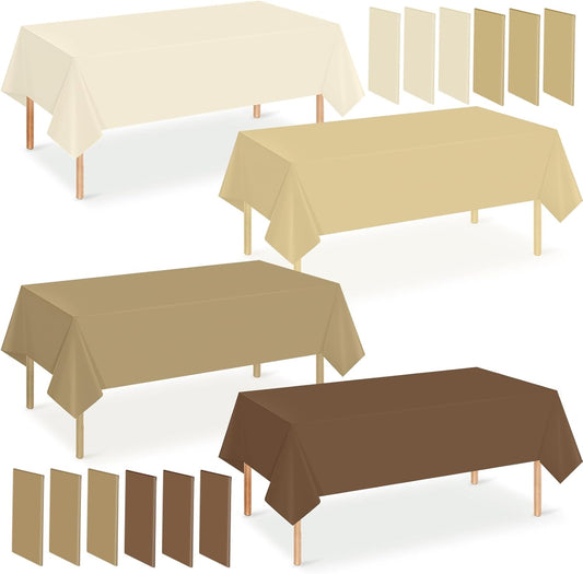 12Pcs Brown Plastic Disposable Tablecloths,4 Gradient Brown Colors Rectangle Table Cover Waterproof Table Cloth for Fall Thanksgiving Birthdays Weddings Parties Decorations,54 X 108 Inch