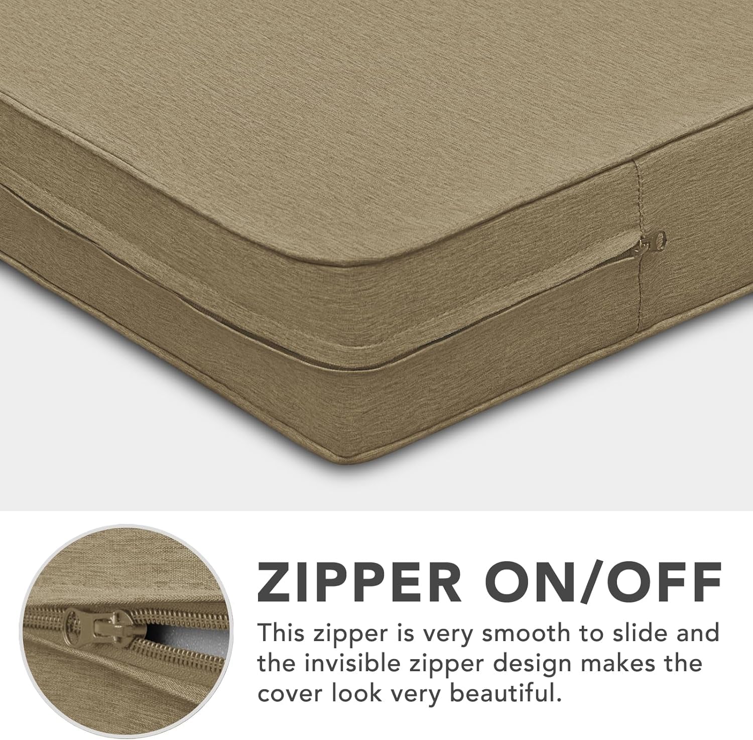 Patio Cushion Covers 20X18X4 Inch 2 Pack, Linen Look Outdoor Water Resistant Chair Seat Cushion Slipcover with Zipper for Outdoor Furniture, Covers Only! Khaki
