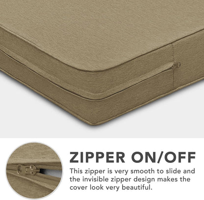 Patio Cushion Covers 20X18X4 Inch 2 Pack, Linen Look Outdoor Water Resistant Chair Seat Cushion Slipcover with Zipper for Outdoor Furniture, Covers Only! Khaki