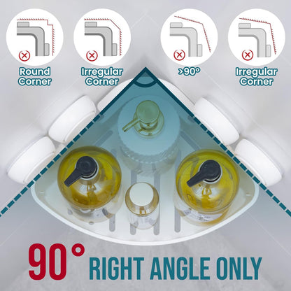 Corner Shower Caddy with Suction Cups, Wall Mounted Organizer Plastic Rack for Small Bathrooms, Kitchen, Removable Drill-Free Heavy Duty Shelf Basket, White