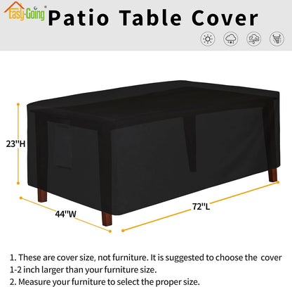 600D Heavy Duty Rectangular Table Cover UV Resistant and Waterproof Outdoor Lawn Patio Furniture Cover (72" Lx44 Wx23 H, Black)