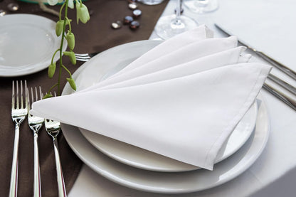 [24 Pack, White] Cloth Napkins 17X17 Inches, 100% Polyester Hemmed Edges, Washable and Reusable Ideal for Parties, Weddings and Dinners