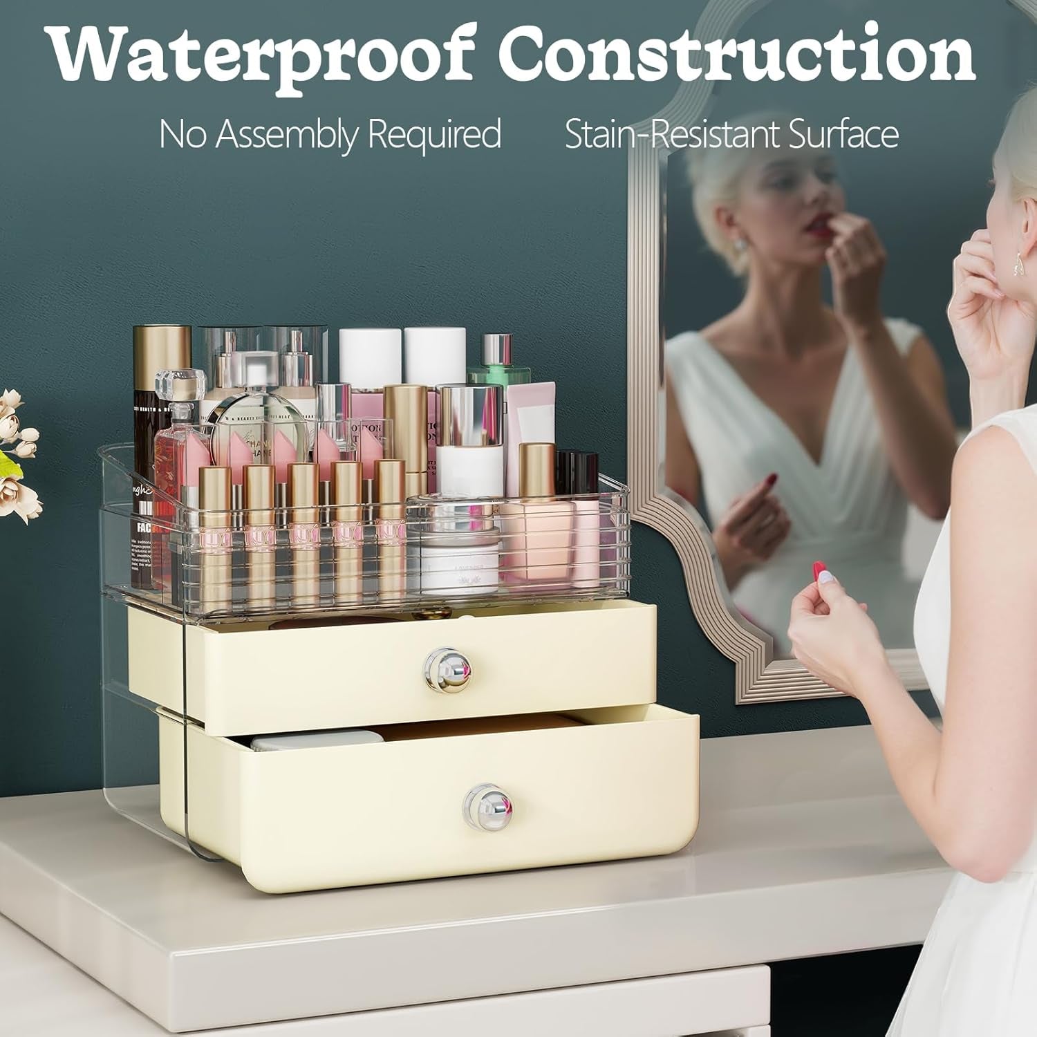 Makeup Organizer Skincare Organizers with Extra Large Drawer - Bathroom Organizers and Storage Cosmetic Display Case for Bathroom Countertop, Bedroom Vanity Desk, Lipstick Organizer, Cream