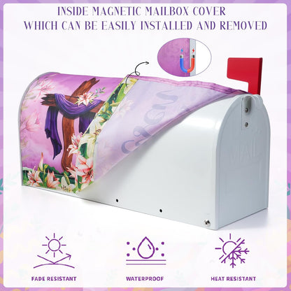 He Is Risen Easter Mailbox Covers Magnetic Standard Size 21X18 Inch, Spring Lily Floral Easter Decorative Mailbox Wraps Post Letter Box Cover for Farmhouse Home Yard Garden Decorations
