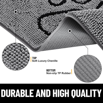 Luxury Chenille Bath Rug (Black 24X16) Dog Door Mat for Muddy Paws (Grey 30X20)