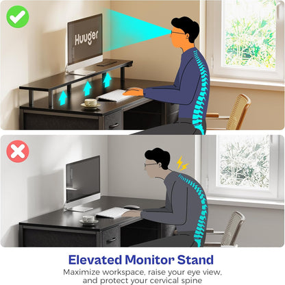 47-Inch Computer Desk with 4 Drawers, LED Lighting, and Power Outlets - Spacious Home Office and Gaming Desk in Black