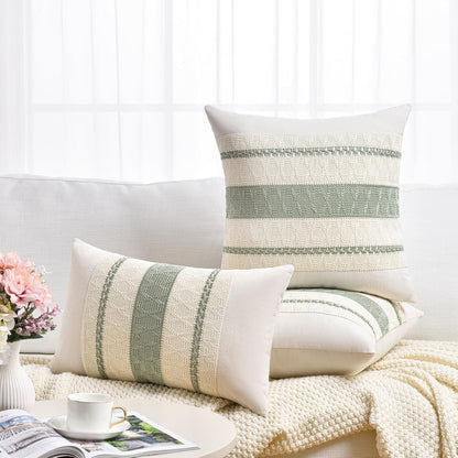 Set of 2 Sage Green Boho Decorative Throw Pillow Covers 18X18 Inch for Living Room Bedroom Couch Bed Sofa Chair, Rustic Retro Cushion Case 45X45 Cm, Bohemian Room Home Decor