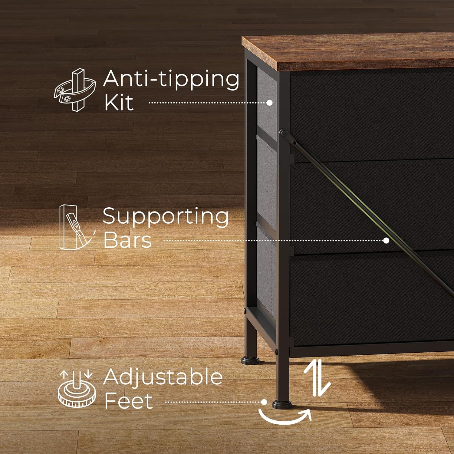 70-Inch Rustic Brown Dresser and TV Stand for 65, 75, and 80-Inch TVs, Featuring 12 Fabric Drawers and Ample Storage for Bedroom Entertainment Centers