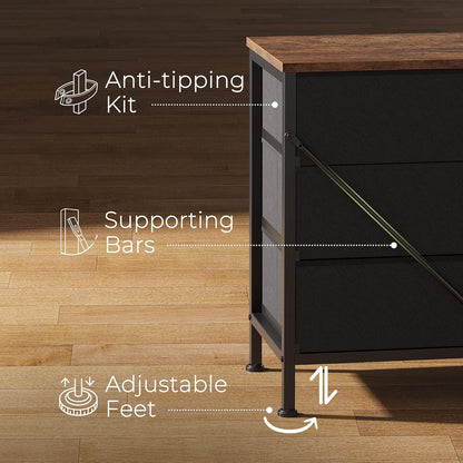 70-Inch Rustic Brown Dresser and TV Stand for 65, 75, and 80-Inch TVs, Featuring 12 Fabric Drawers and Ample Storage for Bedroom Entertainment Centers