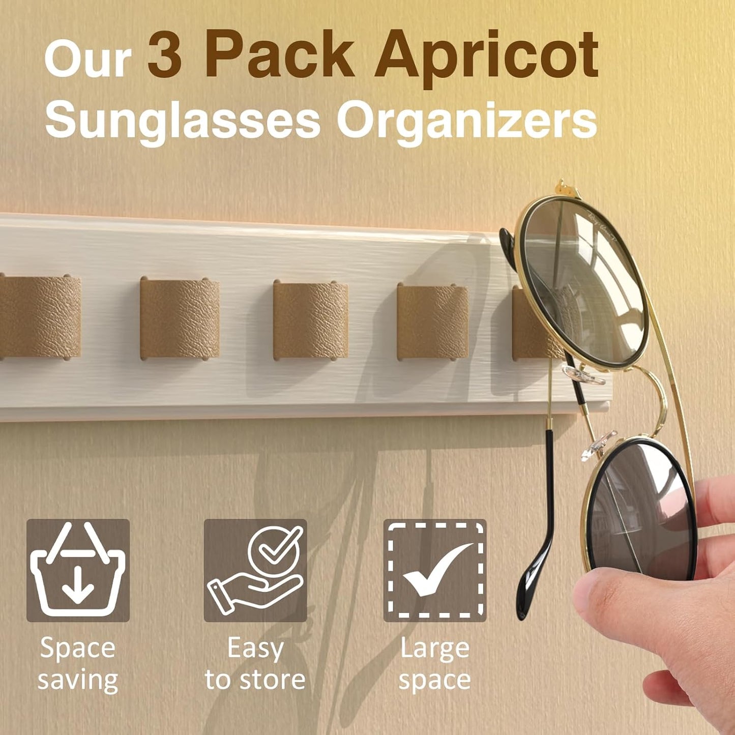 3 Pack Sunglass Organizer, Wall Mounted Sunglasses Organizer, Wooden Glasses Holder Sunglass Holder, Sunglasses Rack for Hanging Your Multiple Eyeglasses, for Wall, Home Decor(Cream)