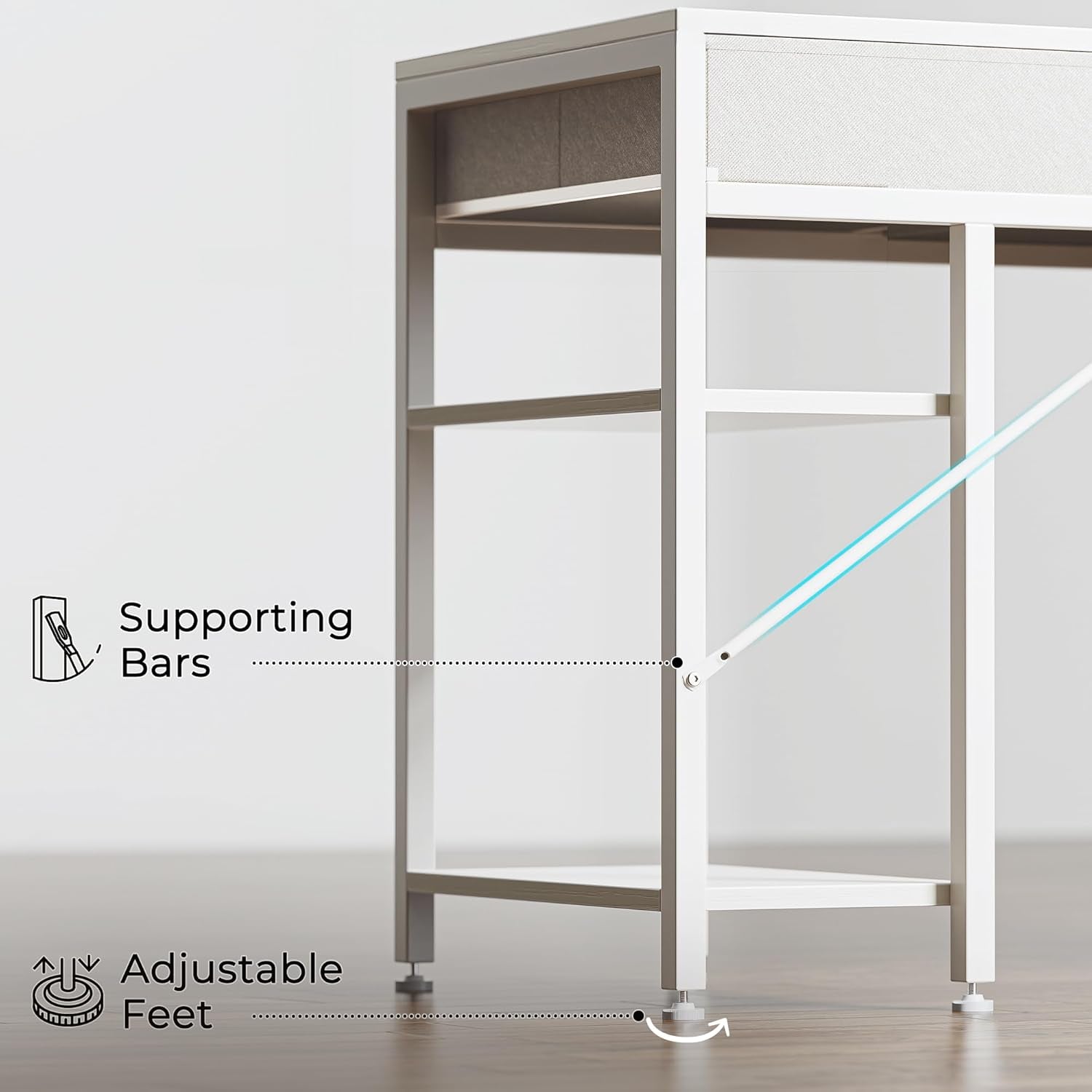 47-Inch Computer Desk with 6 Drawers and Shelves, Reversible Corner Desk for Home Office, Study, and Living Room, White