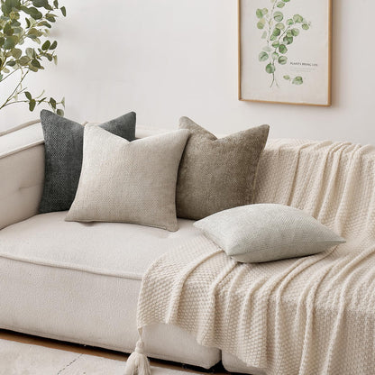 Pack of 2 Couch Throw Pillow Covers 18X18 Inch Dark Gray Modern Boho Accent Decorative Pillow Covers Soft Chenille Farmhouse Cushion Covers for Home Decor Bed Sofa Living Room