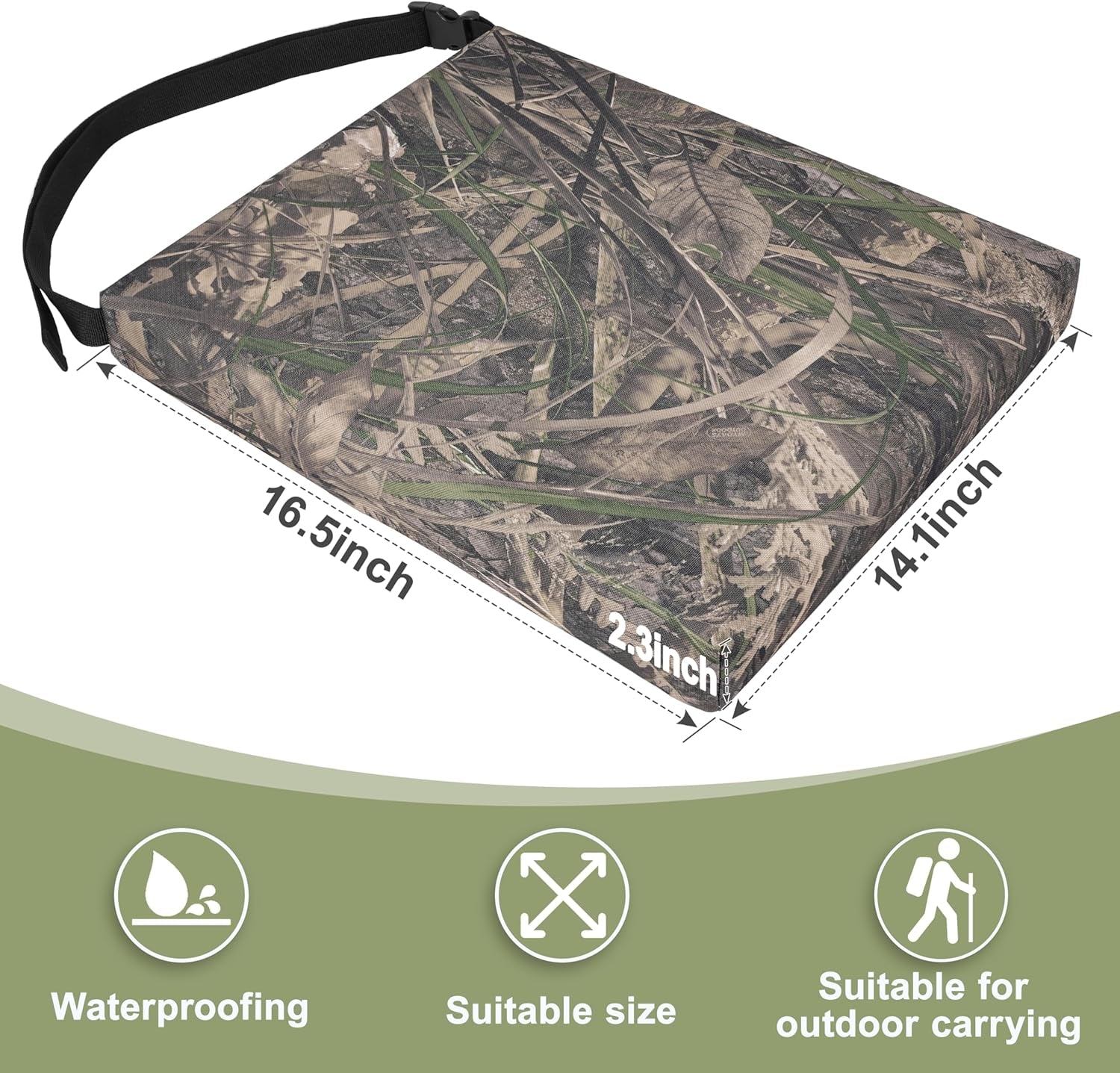1PCS Portable Hunting Seat Cushion, 16.5 X 14.1 X2.3In Thickening Lightweight Outdoor Cushion, Waterproof Sponge Dirty Proof Pad for Hunting, Camping, Stadium, Outdoor Sports(Water Plants)